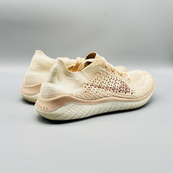 Nike Shoes Womens 9 Pink Beige Free RN Flyknit 2018 Running Athletic Sneakers - Picture 8 of 10